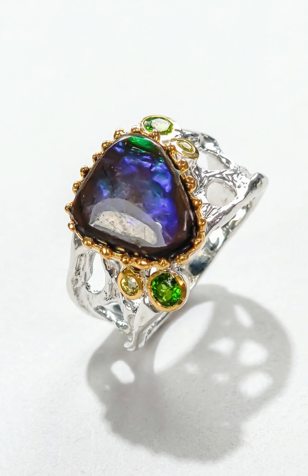 925 silver blue ammolite wide band ring