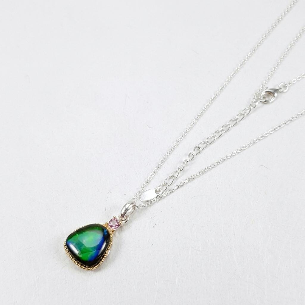 925 silver blue green ammolite necklace