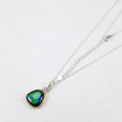 925 silver blue green ammolite necklace