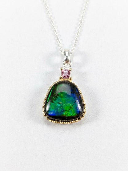 925 silver blue green ammolite necklace