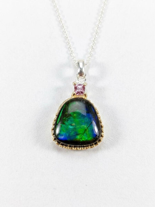 925 silver blue green ammolite necklace