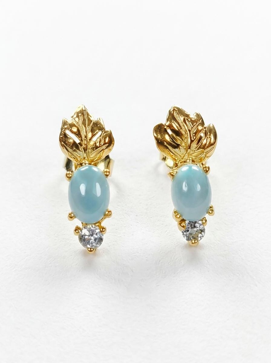 925 silver blue larimar leaf earrings