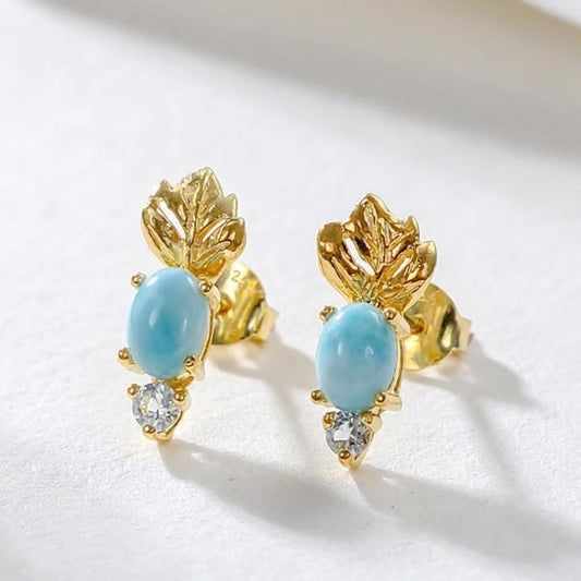 925 silver blue larimar leaf earrings