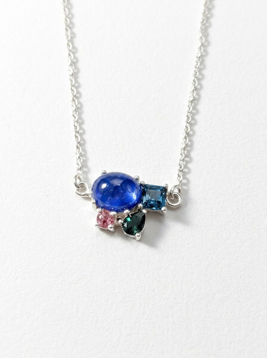 925 silver blue sapphire cluster necklace