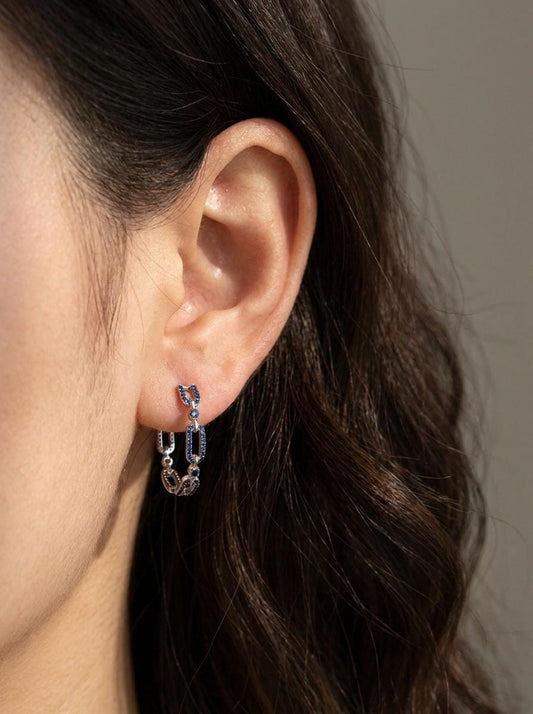 925 silver blue sapphire chain hoop earrings