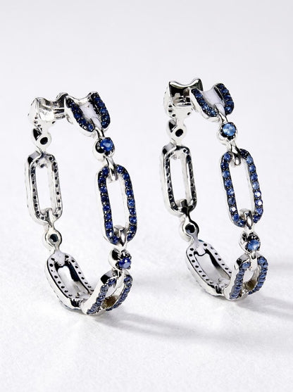 925 silver blue sapphire chain hoop earrings