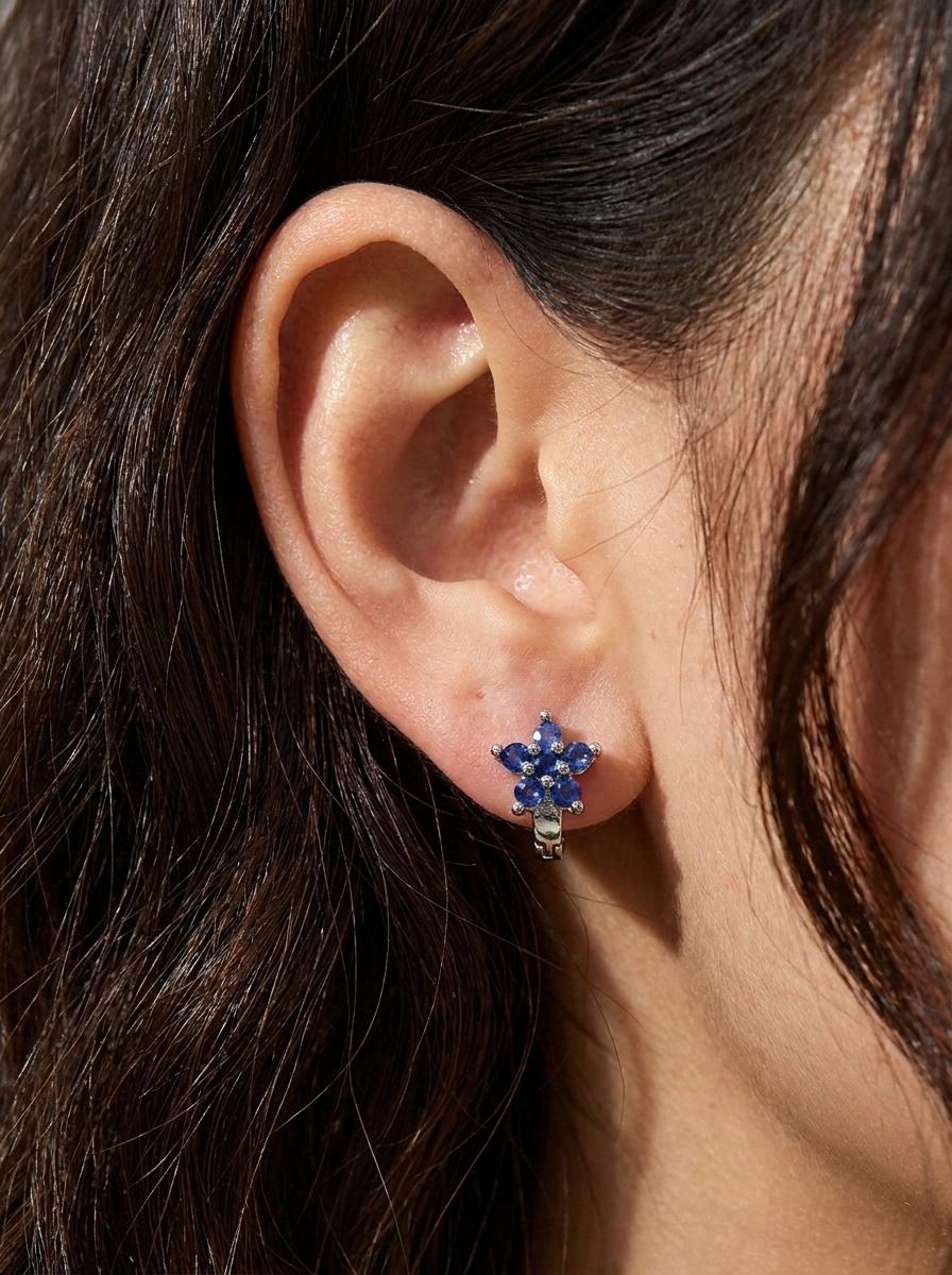 925 silver sapphire flower hoop earrings