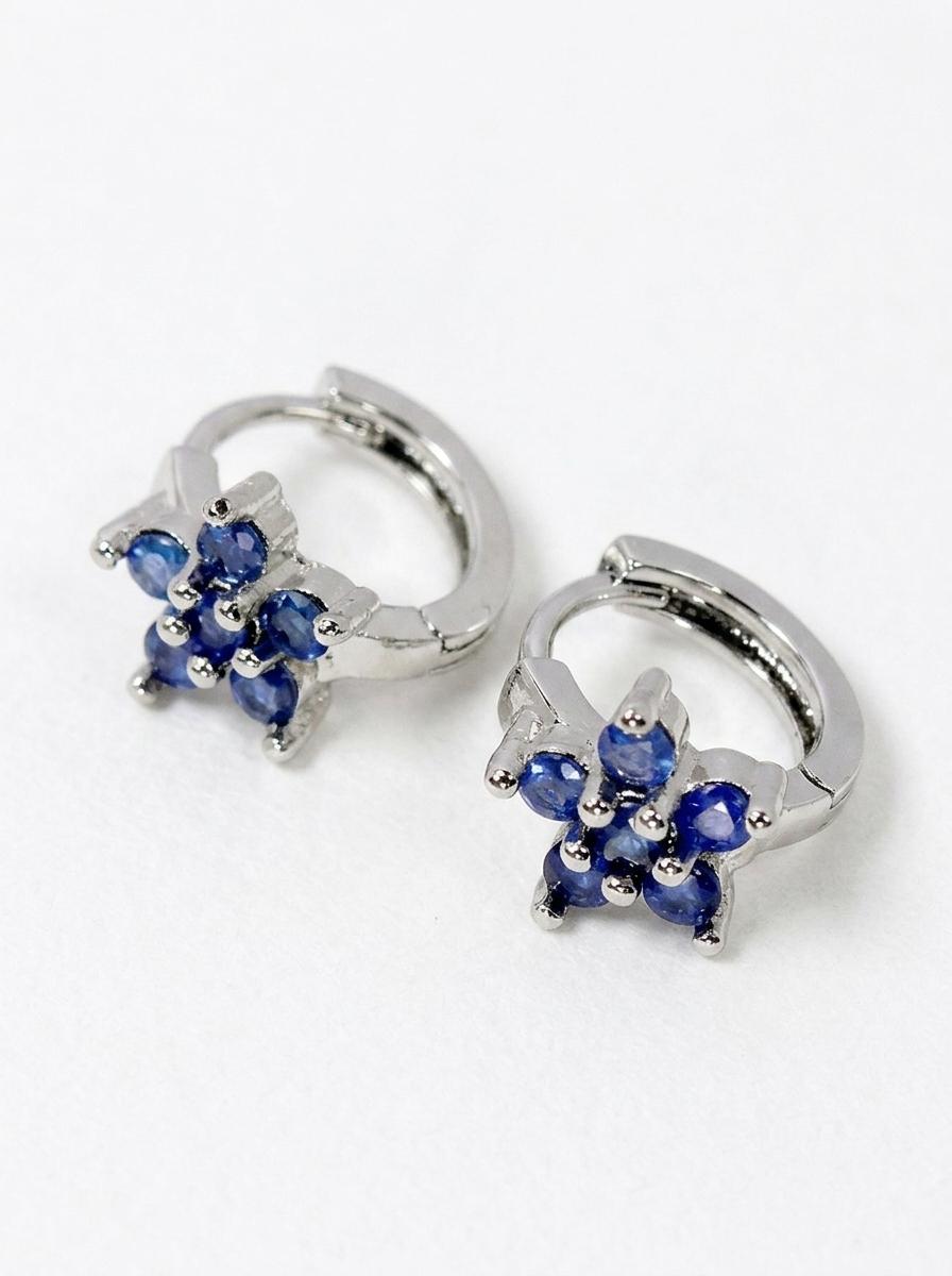 925 silver sapphire flower hoop earrings