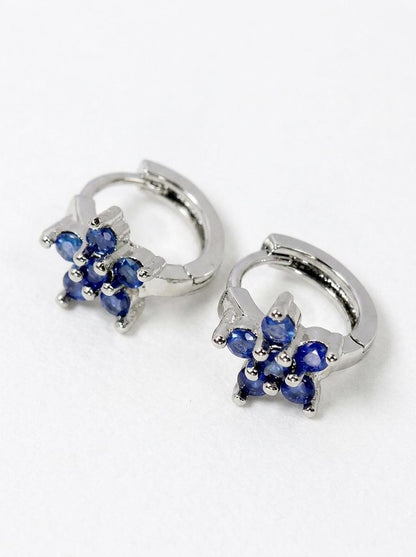 925 silver sapphire flower hoop earrings