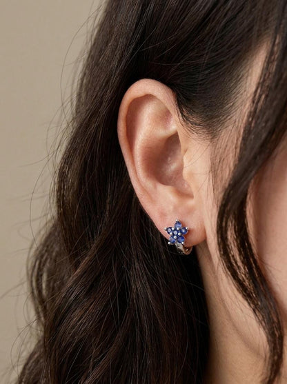925 silver sapphire flower hoop earrings