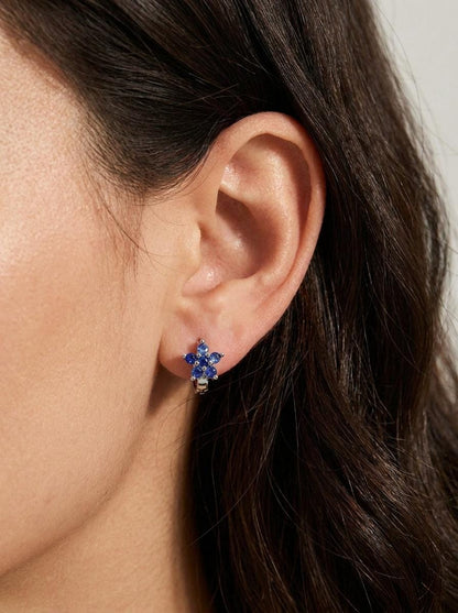 925 silver sapphire flower hoop earrings