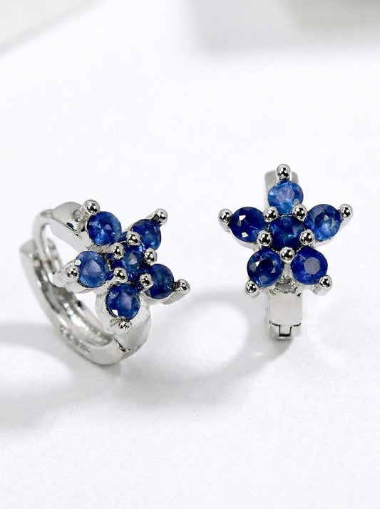 925 silver sapphire flower hoop earrings