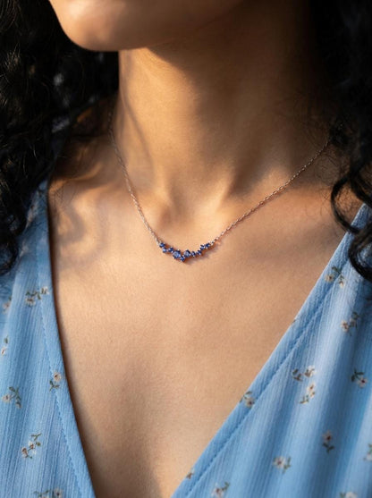 925 silver blue sapphire gemstone necklace, beaded strand handmade jewelry