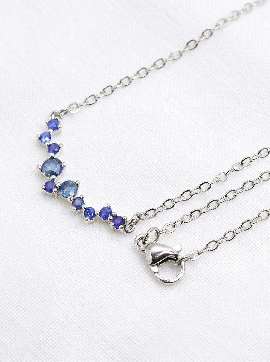925 silver blue sapphire gemstone necklace, beaded strand handmade jewelry