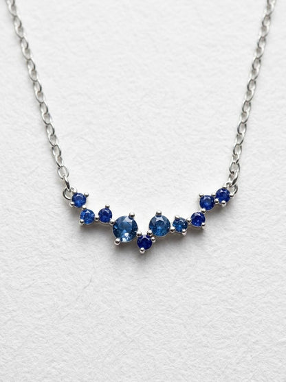 925 silver blue sapphire gemstone necklace, beaded strand handmade jewelry