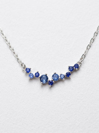 925 silver blue sapphire gemstone necklace, beaded strand handmade jewelry