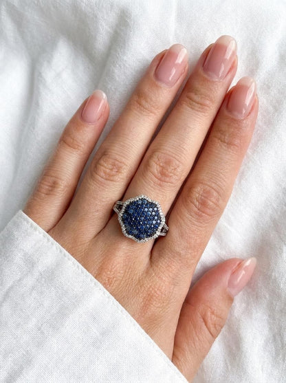 925 silver blue sapphire pave ring
