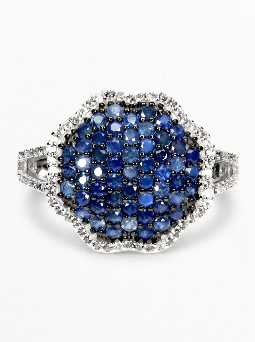 925 silver blue sapphire pave ring