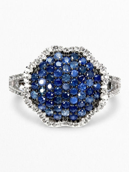 925 silver blue sapphire pave ring