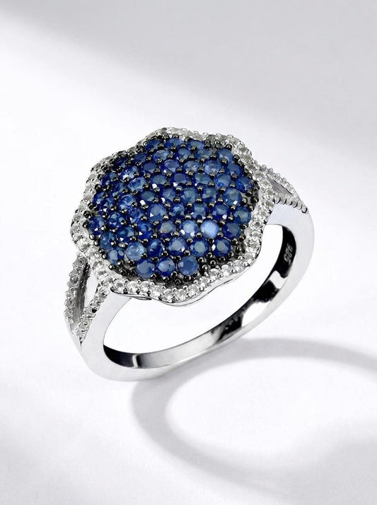 925 silver blue sapphire pave ring