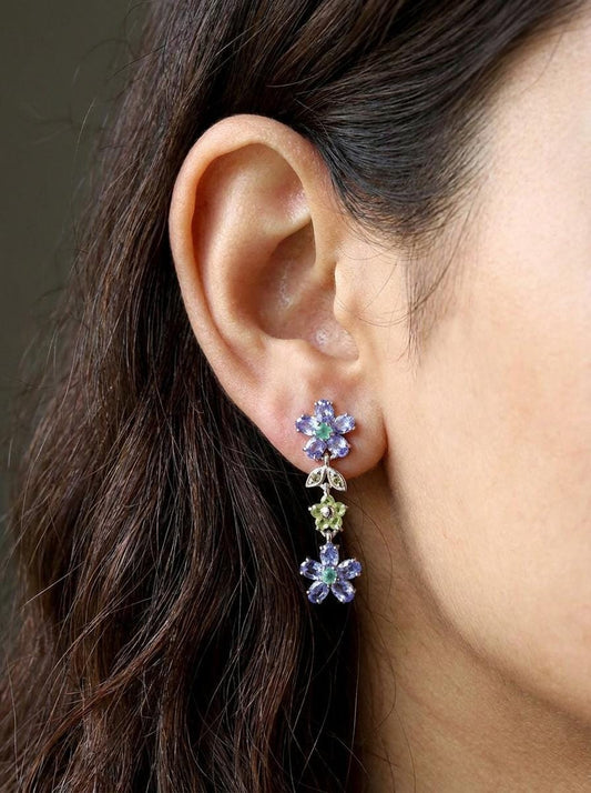 925 silver blue tanzanite flower earrings