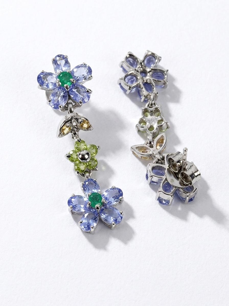 925 silver blue tanzanite flower earrings