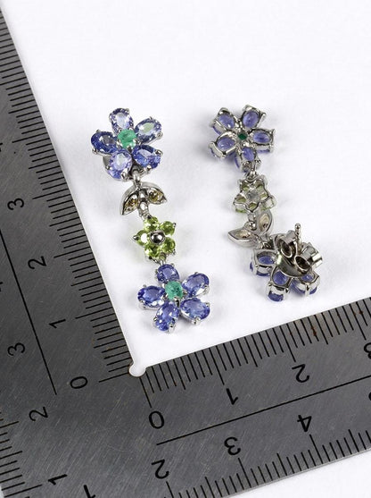 925 silver blue tanzanite flower earrings