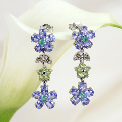 925 silver blue tanzanite flower earrings