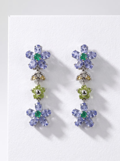 925 silver blue tanzanite flower earrings