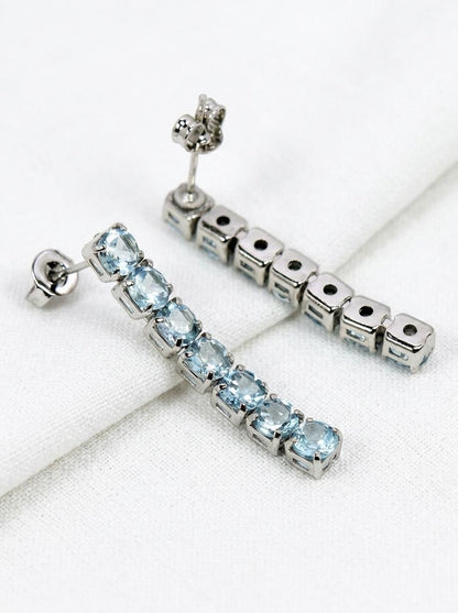 925 silver blue topaz gemstone earrings, statement jewelry