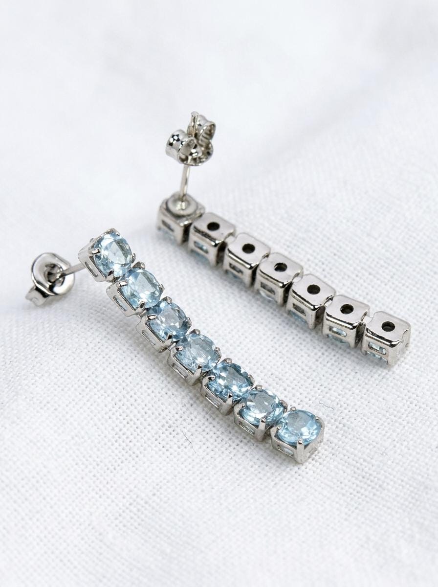925 silver blue topaz gemstone earrings, statement jewelry