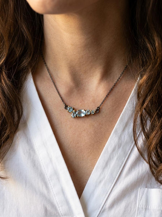 925 silver blue topaz cluster necklace