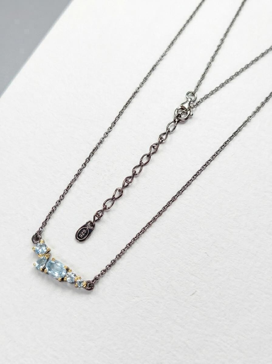 925 silver blue topaz cluster necklace
