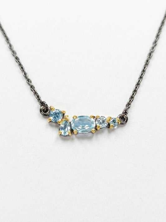 925 silver blue topaz cluster necklace