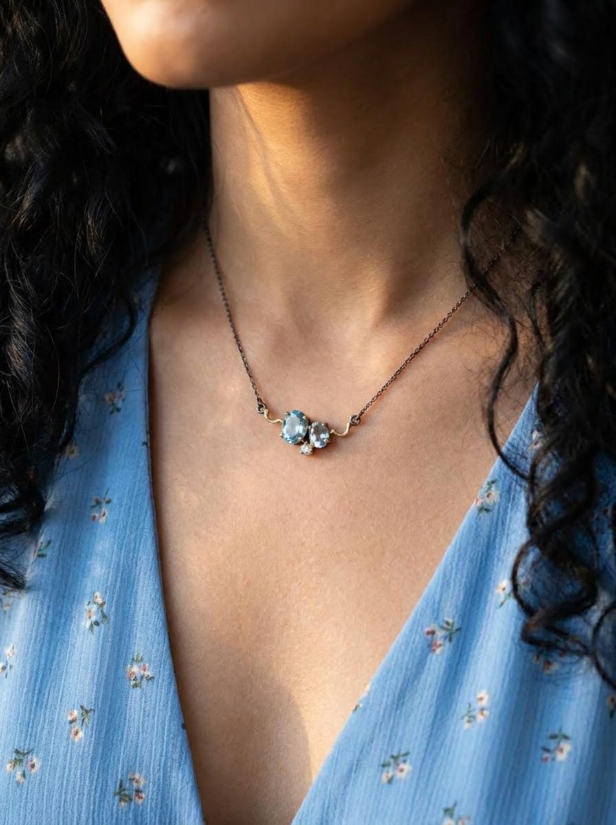 925 silver blue topaz necklace