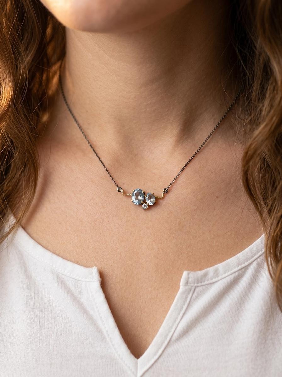 925 silver blue topaz necklace