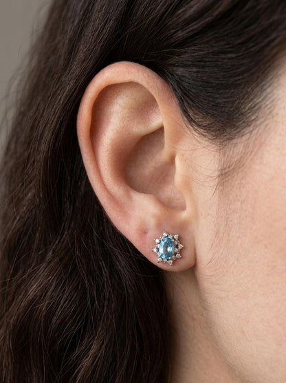 925 silver topaz halo stud earrings