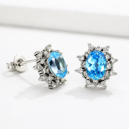 925 silver topaz halo stud earrings