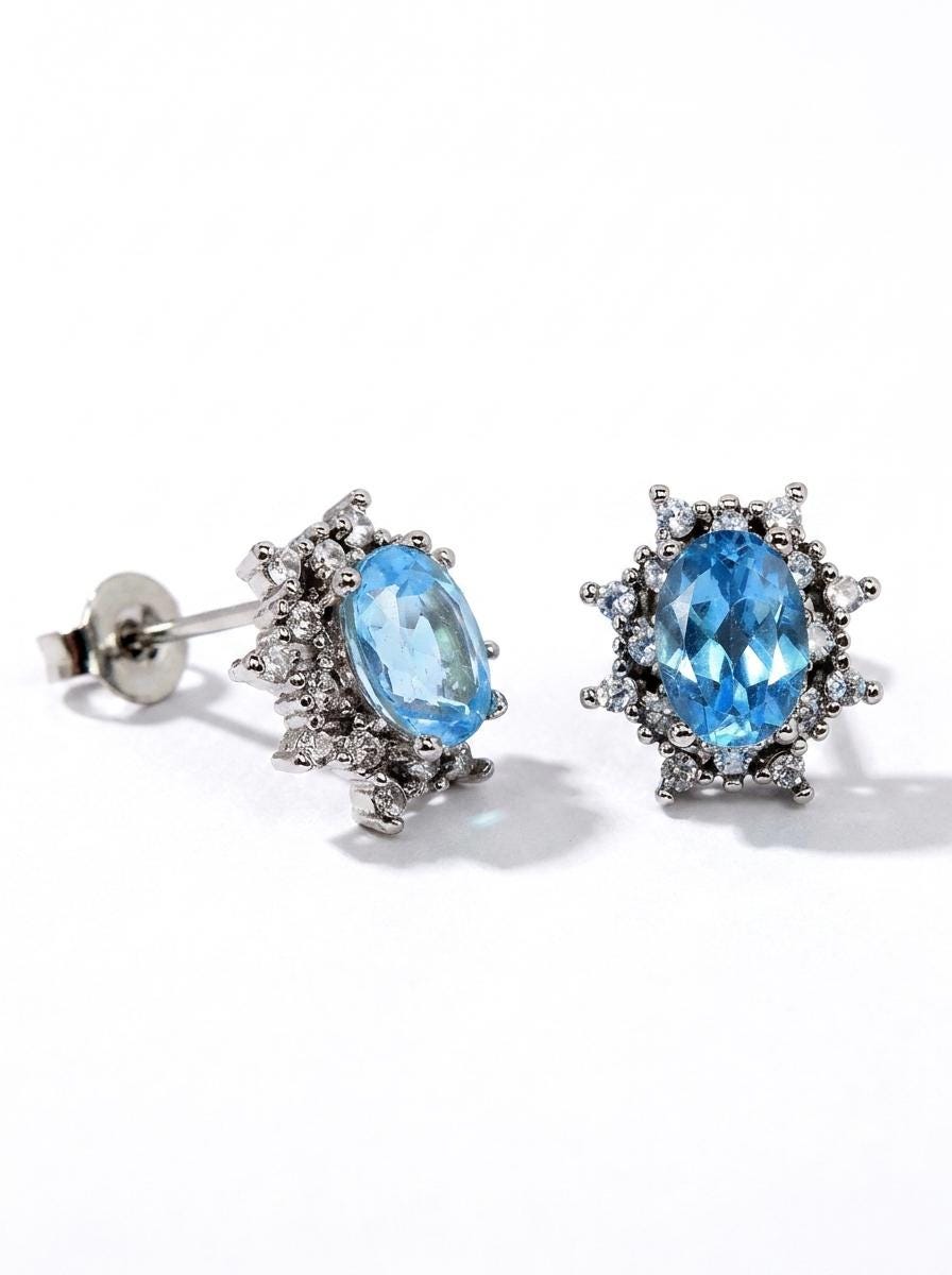 925 silver topaz halo stud earrings