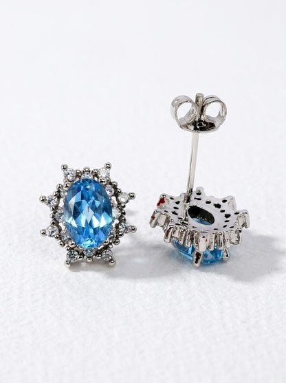 925 silver topaz halo stud earrings
