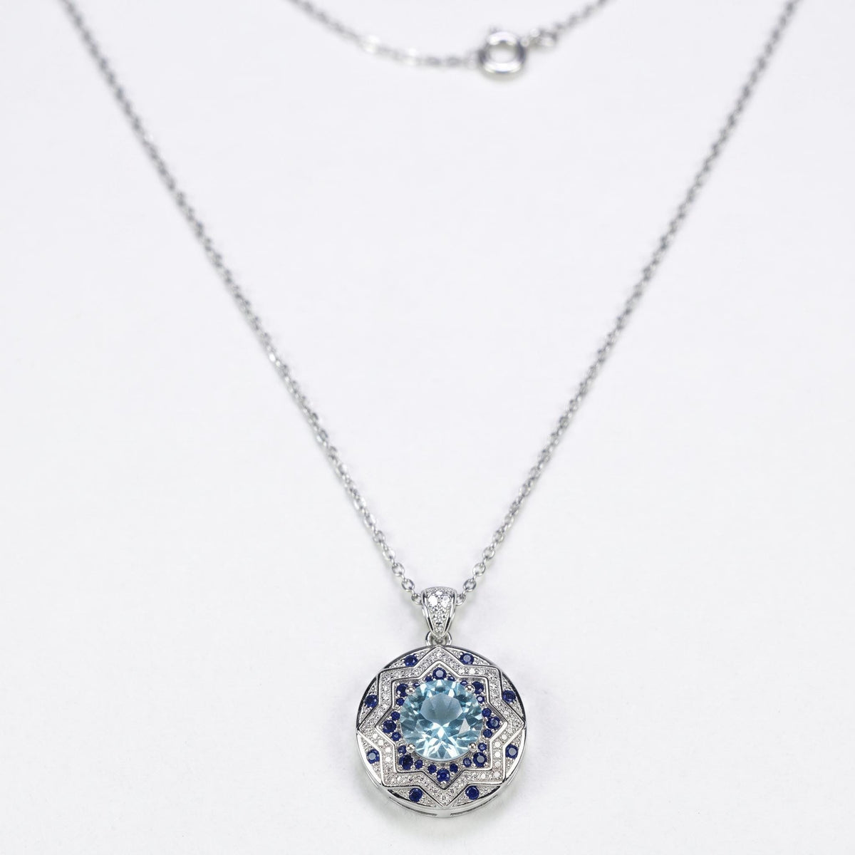 925 silver blue topaz medallion necklace