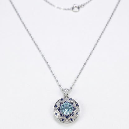 925 silver blue topaz medallion necklace