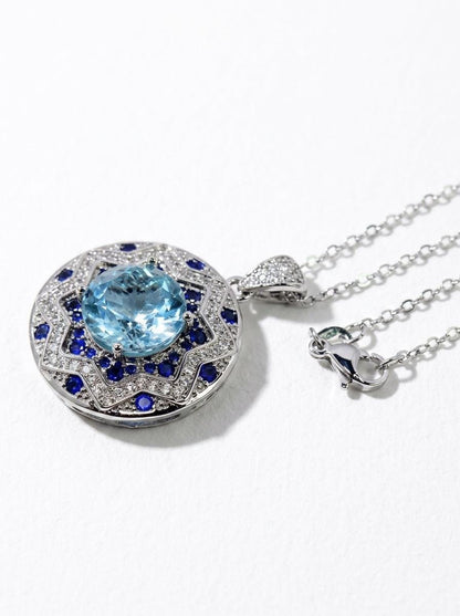 925 silver blue topaz medallion necklace