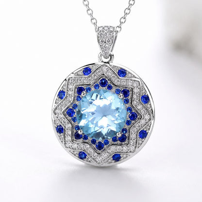 925 silver blue topaz medallion necklace