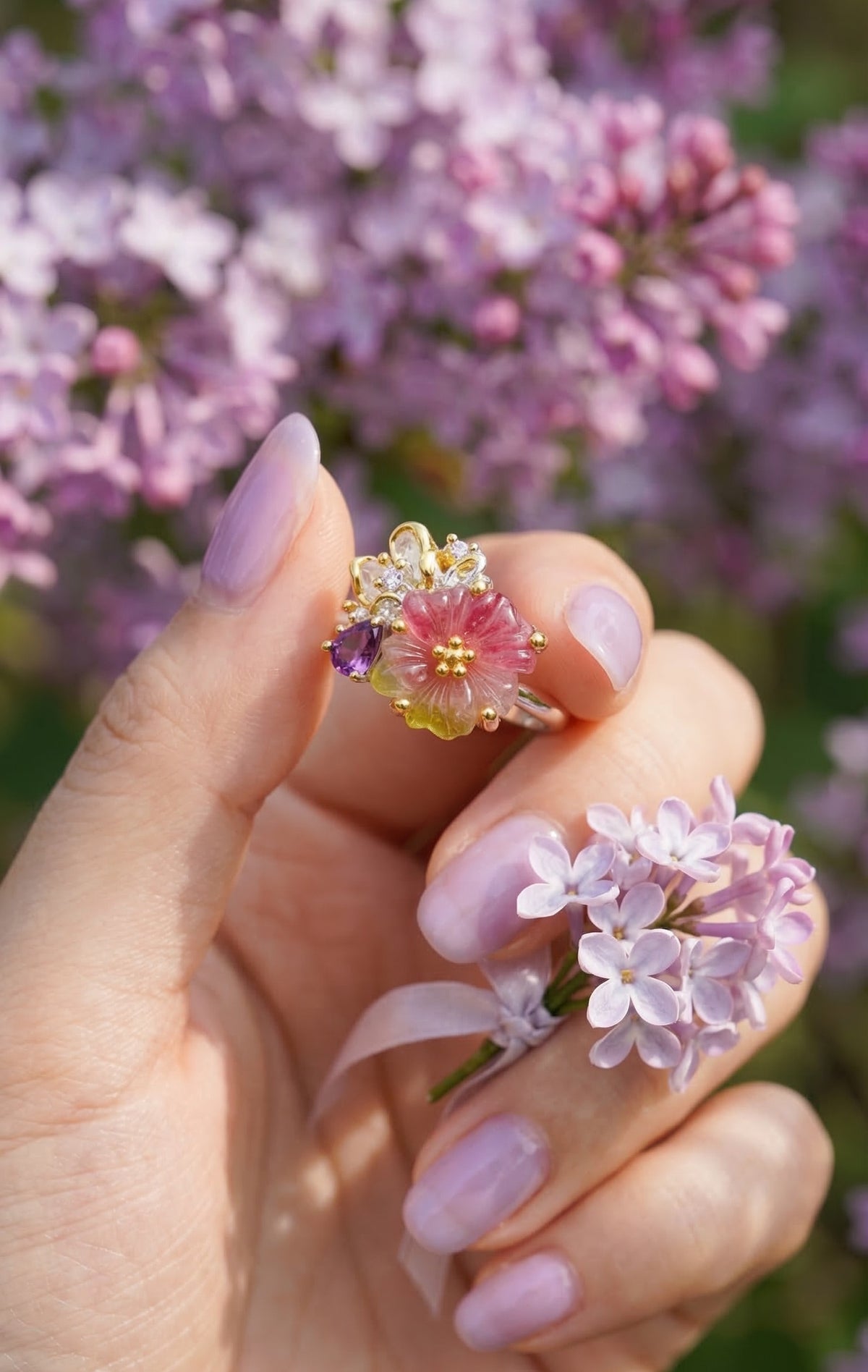 925 silver bouquet tourmaline ring
