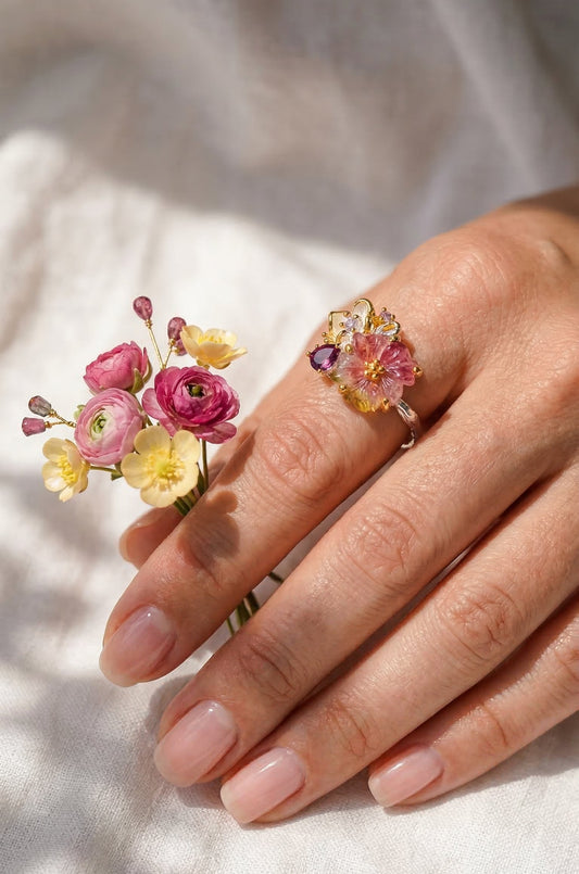 925 silver bouquet tourmaline ring