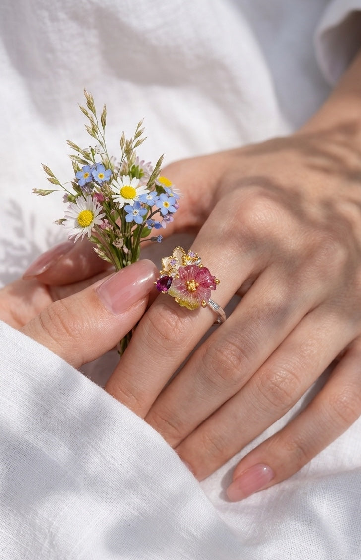 925 silver bouquet tourmaline ring