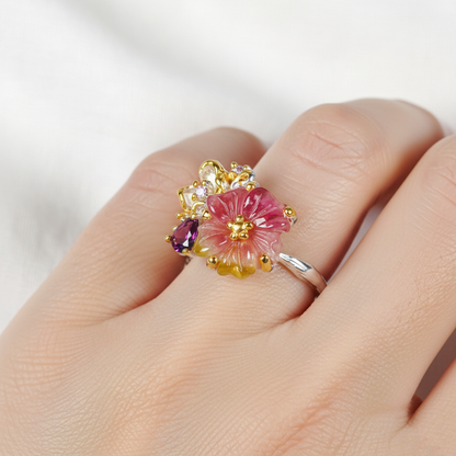 925 silver bouquet tourmaline ring