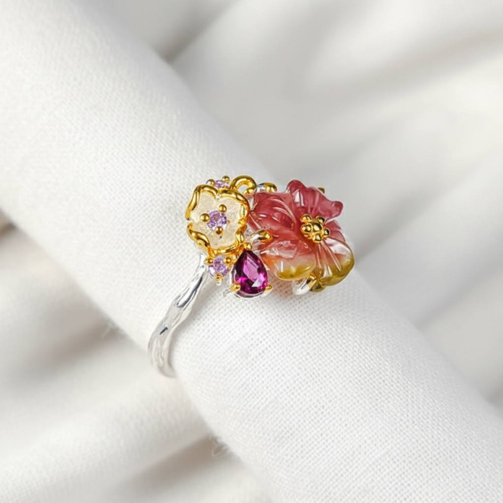 925 silver bouquet tourmaline ring