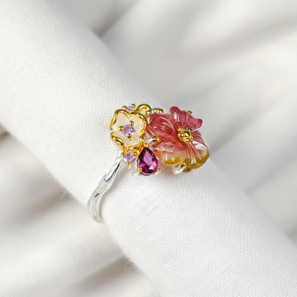 925 silver bouquet tourmaline ring